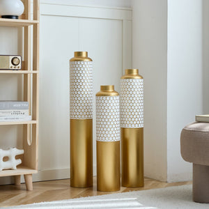 English Elm Floor Modern Metal Vase Set - Elegant Droplet Shaped White & Gold Accents For Glamorous Home Decor W2796P290484