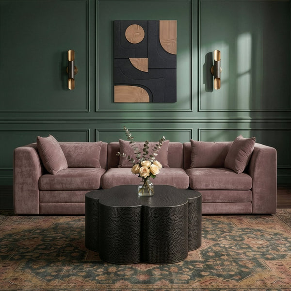 Meridian Furniture Lotus Hand-hammered Iron Coffee Table Sculptural Petal Design for Elegant Living Room Decor Black 22010Black-CT