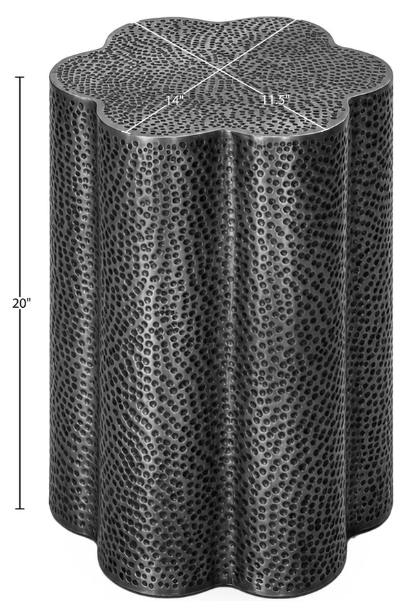 Meridian Furniture Lotus Hand-hammered Iron End Table Sculptural Petal Design for Modern Living Room Decor Black 22010Black-ET