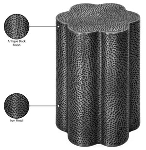 Meridian Furniture Lotus Hand-hammered Iron End Table Sculptural Petal Design for Modern Living Room Decor Black 22010Black-ET