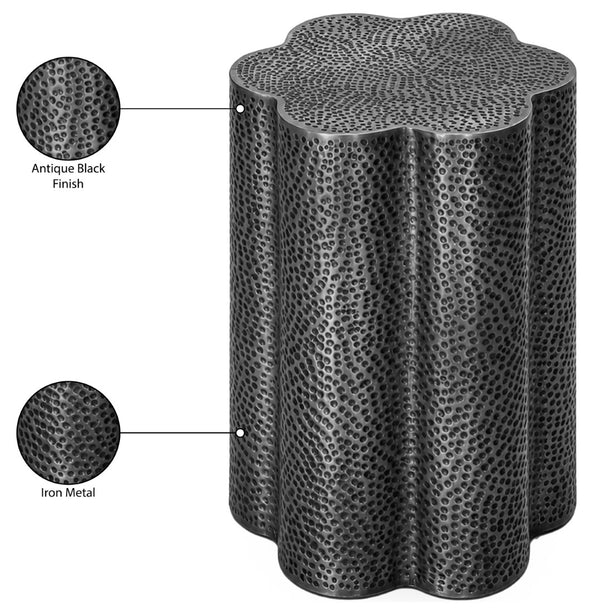 Meridian Furniture Lotus Hand-hammered Iron End Table Sculptural Petal Design for Modern Living Room Decor Black 22010Black-ET