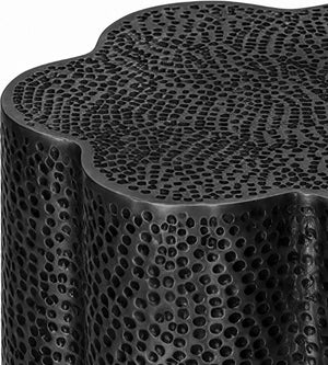 Meridian Furniture Lotus Hand-hammered Iron End Table Sculptural Petal Design for Modern Living Room Decor Black 22010Black-ET