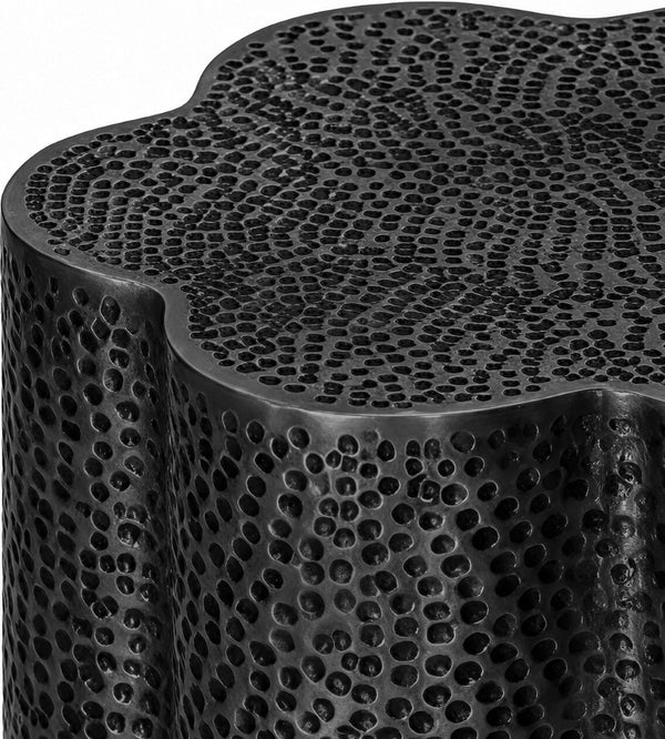 Meridian Furniture Lotus Hand-hammered Iron End Table Sculptural Petal Design for Modern Living Room Decor Black 22010Black-ET