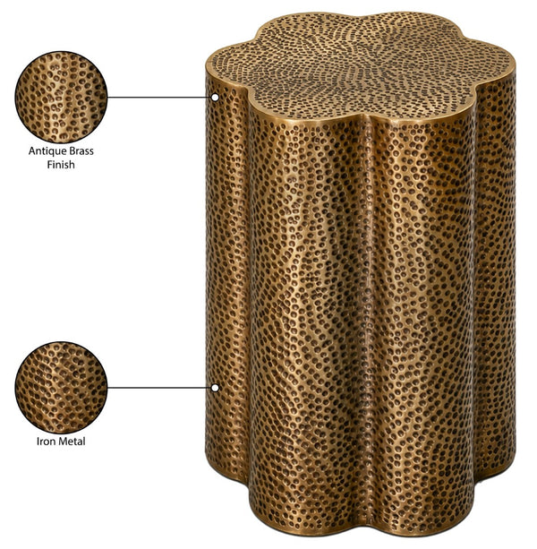 Meridian Furniture Lotus Hand-hammered Iron End Table Sculptural Petal Design for Modern Living Room Decor Brass 22010Brass-ET