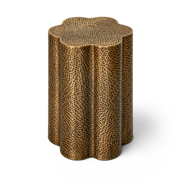Meridian Furniture Lotus Hand-hammered Iron End Table Sculptural Petal Design for Modern Living Room Decor Brass 22010Brass-ET