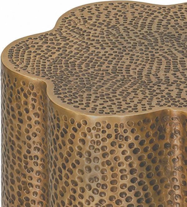 Meridian Furniture Lotus Hand-hammered Iron End Table Sculptural Petal Design for Modern Living Room Decor Brass 22010Brass-ET