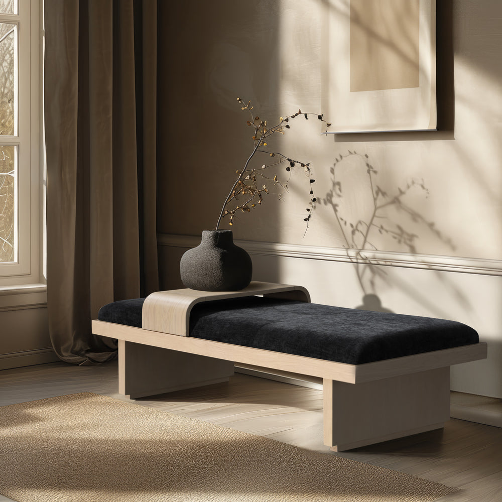 Arlington Black Chenille Fabric Bench 22013Black Meridian Furniture