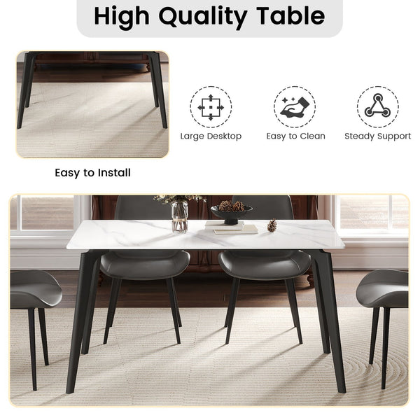 English Elm 55.12" Modern Artificial Stone Dining Table With Black Metal Legs - Sleek, Durable, Seats 6 Comfortably W1535S00509