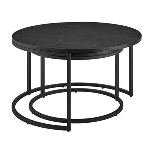 EuroStyle Pierre Round Nesting Tables Wood Veneer Top Steel Base Contemporary Living Room Set Black/Matte Black 22018BLK-KIT