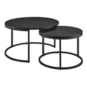 EuroStyle Pierre Round Nesting Tables Wood Veneer Top Steel Base Contemporary Living Room Set Black/Matte Black 22018BLK-KIT