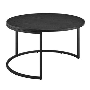 EuroStyle Pierre Round Nesting Tables Wood Veneer Top Steel Base Contemporary Living Room Set Black/Matte Black 22018BLK-KIT