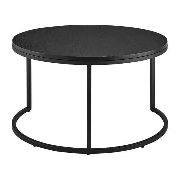 EuroStyle Pierre Round Nesting Tables Wood Veneer Top Steel Base Contemporary Living Room Set Black/Matte Black 22018BLK-KIT