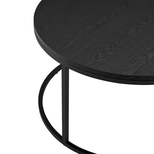 EuroStyle Pierre Round Nesting Tables Wood Veneer Top Steel Base Contemporary Living Room Set Black/Matte Black 22018BLK-KIT