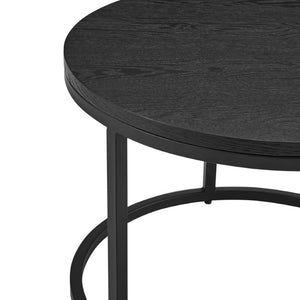 EuroStyle Pierre Round Nesting Tables Wood Veneer Top Steel Base Contemporary Living Room Set Black/Matte Black 22018BLK-KIT