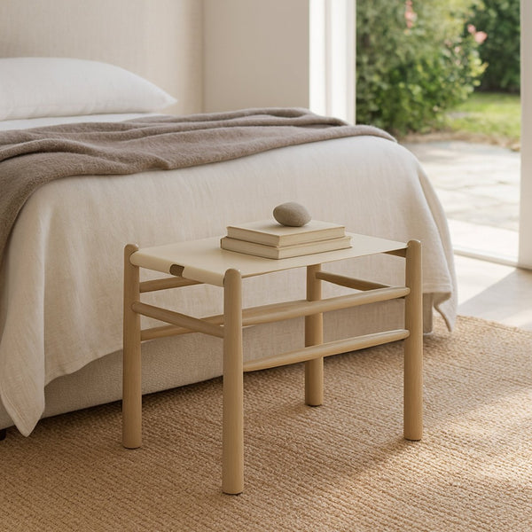 Meridian Furniture Santos Art Deco Vegan Leather Upholstered Bench with Wood Frame for Bedroom or Entry Cream 22018 22018Cream