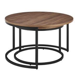 EuroStyle Pierre Round Nesting Tables Wood Veneer Top Steel Base Contemporary Living Room Set Walnut/Matte Black 22018WAL-KIT