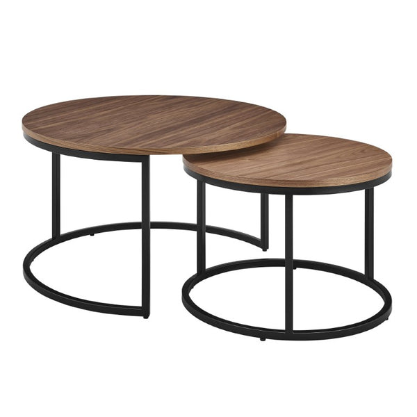 EuroStyle Pierre Round Nesting Tables Wood Veneer Top Steel Base Contemporary Living Room Set Walnut/Matte Black 22018WAL-KIT