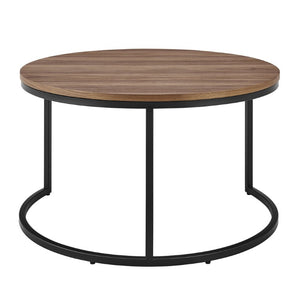 EuroStyle Pierre Round Nesting Tables Wood Veneer Top Steel Base Contemporary Living Room Set Walnut/Matte Black 22018WAL-KIT