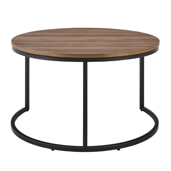 EuroStyle Pierre Round Nesting Tables Wood Veneer Top Steel Base Contemporary Living Room Set Walnut/Matte Black 22018WAL-KIT