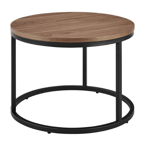 EuroStyle Pierre Round Nesting Tables Wood Veneer Top Steel Base Contemporary Living Room Set Walnut/Matte Black 22018WAL-KIT