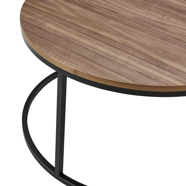 EuroStyle Pierre Round Nesting Tables Wood Veneer Top Steel Base Contemporary Living Room Set Walnut/Matte Black 22018WAL-KIT