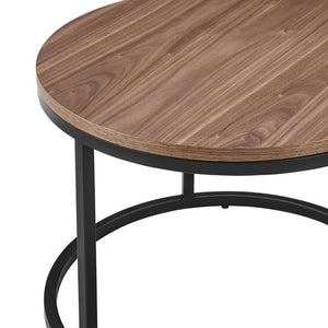 EuroStyle Pierre Round Nesting Tables Wood Veneer Top Steel Base Contemporary Living Room Set Walnut/Matte Black 22018WAL-KIT
