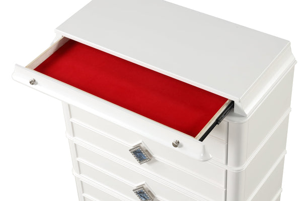 English Elm Laguna Modern 4-Drawer Chest With Hidden Jewelry Storage & Crystal Accents For Stylish Organization G150108979