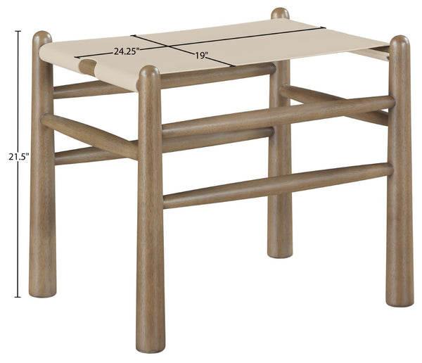 Meridian Furniture Santos Art Deco Vegan Leather Upholstered Bench with Wood Frame for Bedroom or Entry Beige 22019 22019Beige