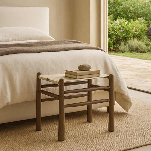 Meridian Furniture Santos Art Deco Vegan Leather Upholstered Bench with Wood Frame for Bedroom or Entry Beige 22019 22019Beige