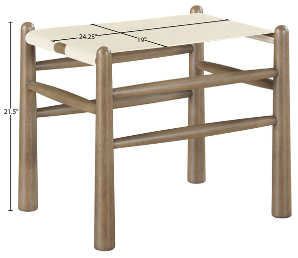 Meridian Furniture Santos Art Deco Vegan Leather Upholstered Bench with Wood Frame for Bedroom or Entry Cream 22019 22019Cream