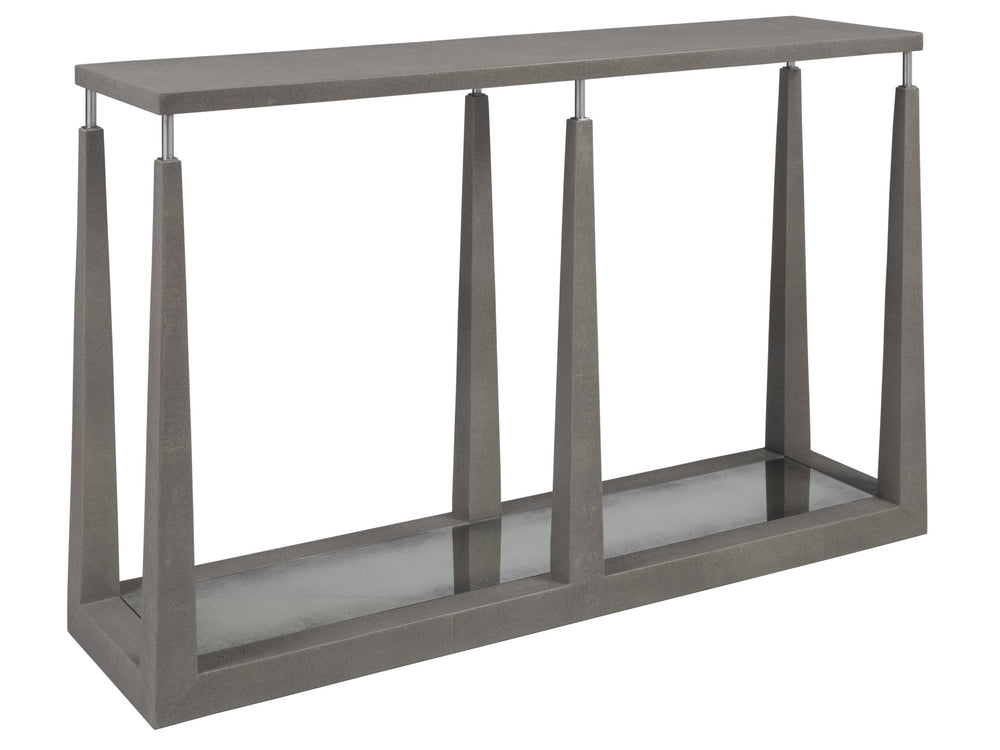 Lexington Artistica Home Ascension Console Table - Stunning Faux Shagreen Finish, Antique Mirror Top & Unique Design Features Gray Wood 2202-966