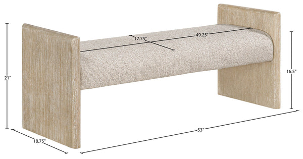 Meridian Furniture Hickory Upholstered Bench with Wood Frame and Woven Textile for Bedroom or Entryway Decor Beige A 22021Beige