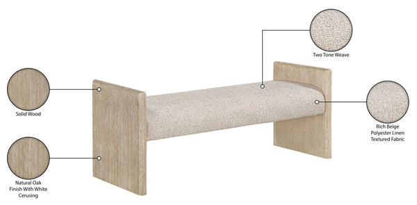 Meridian Furniture Hickory Upholstered Bench with Wood Frame and Woven Textile for Bedroom or Entryway Decor Beige A 22021Beige