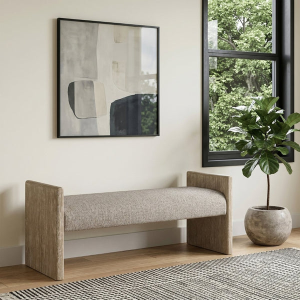 Meridian Furniture Hickory Upholstered Bench with Wood Frame and Woven Textile for Bedroom or Entryway Decor Beige A 22021Beige