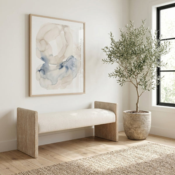 Meridian Furniture Hickory Upholstered Bench with Wood Frame and Woven Textile for Bedroom or Entryway Decor Cream A 22021Cream