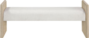 Meridian Furniture Hickory Upholstered Bench with Wood Frame and Woven Textile for Bedroom or Entryway Decor Cream A 22021Cream