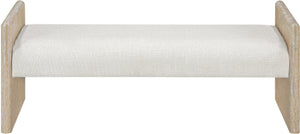 Meridian Furniture Hickory Upholstered Bench with Wood Frame and Woven Textile for Bedroom or Entryway Decor Cream A 22021Cream