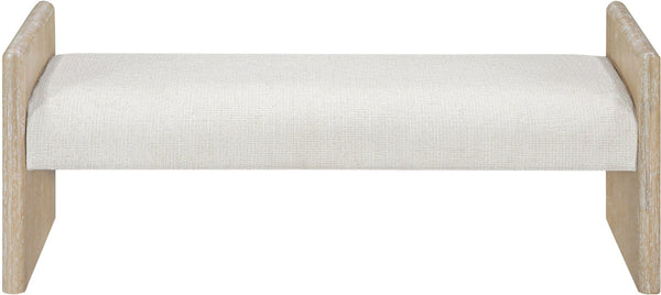 Meridian Furniture Hickory Upholstered Bench with Wood Frame and Woven Textile for Bedroom or Entryway Decor Cream A 22021Cream