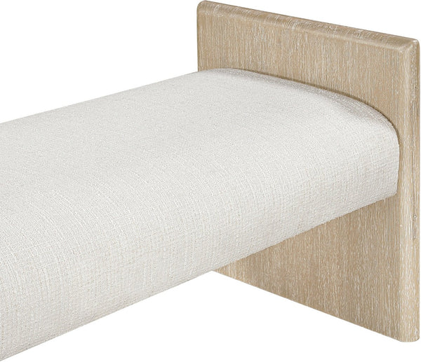 Meridian Furniture Hickory Upholstered Bench with Wood Frame and Woven Textile for Bedroom or Entryway Decor Cream A 22021Cream
