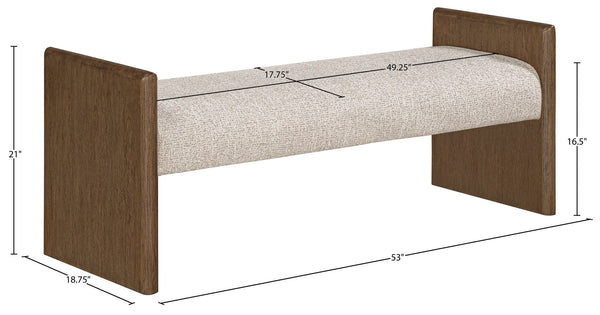 Meridian Furniture Hickory Upholstered Bench with Wood Frame and Woven Textile for Bedroom or Entryway Decor Beige B 22022Beige