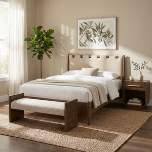 Meridian Furniture Hickory Upholstered Bench with Wood Frame and Woven Textile for Bedroom or Entryway Decor Beige B 22022Beige