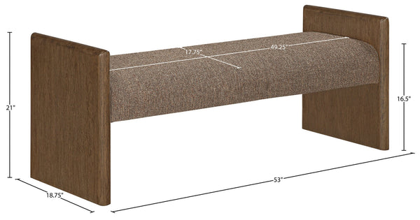 Meridian Furniture Hickory Upholstered Bench with Wood Frame and Woven Textile for Bedroom or Entryway Decor Brown B 22022Brown