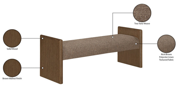 Meridian Furniture Hickory Upholstered Bench with Wood Frame and Woven Textile for Bedroom or Entryway Decor Brown B 22022Brown