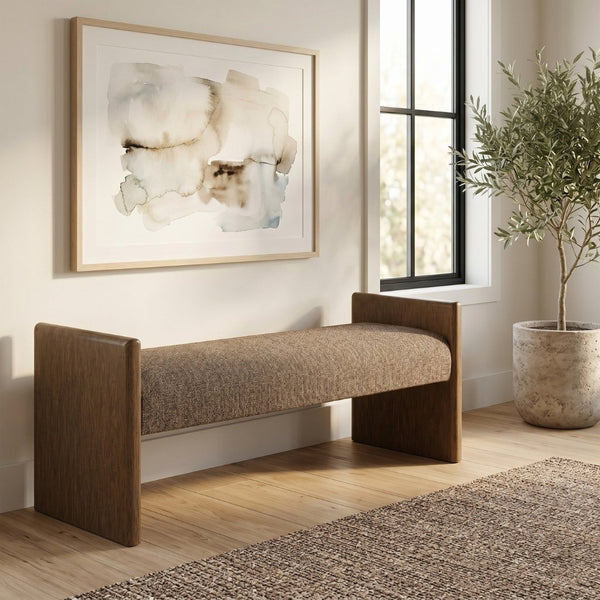 Meridian Furniture Hickory Upholstered Bench with Wood Frame and Woven Textile for Bedroom or Entryway Decor Brown B 22022Brown