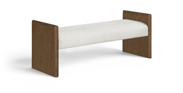 Meridian Furniture Hickory Upholstered Bench with Wood Frame and Woven Textile for Bedroom or Entryway Decor Cream B 22022Cream