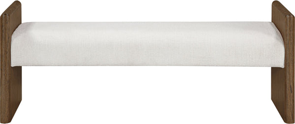 Meridian Furniture Hickory Upholstered Bench with Wood Frame and Woven Textile for Bedroom or Entryway Decor Cream B 22022Cream
