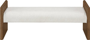 Meridian Furniture Hickory Upholstered Bench with Wood Frame and Woven Textile for Bedroom or Entryway Decor Cream B 22022Cream