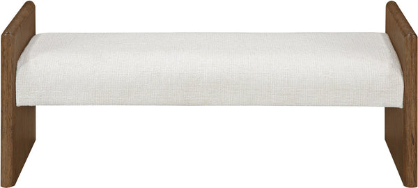 Meridian Furniture Hickory Upholstered Bench with Wood Frame and Woven Textile for Bedroom or Entryway Decor Cream B 22022Cream