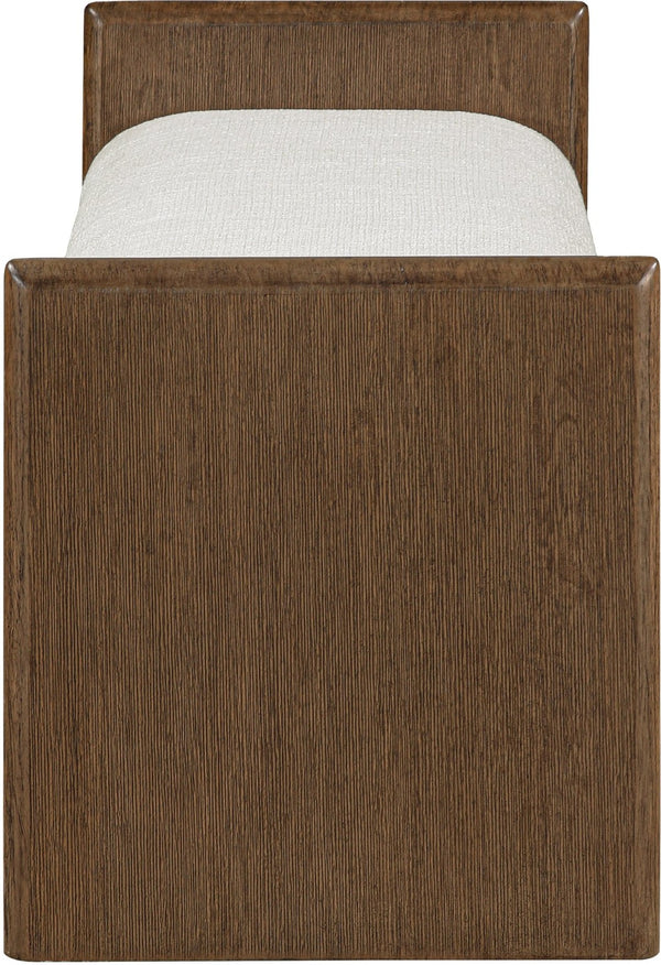 Meridian Furniture Hickory Upholstered Bench with Wood Frame and Woven Textile for Bedroom or Entryway Decor Cream B 22022Cream