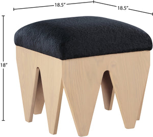 Meridian Furniture Altair Art Deco Velour Fur Upholstered Bench with Oak Veneer Geometric Base 22023Black